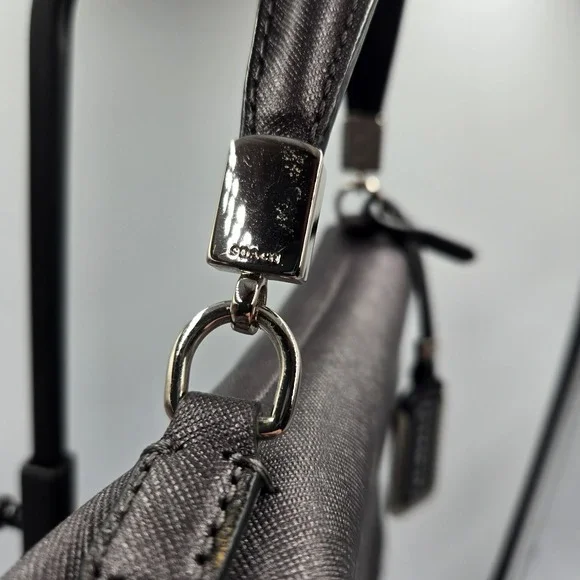 NEW COACH Madison Sadie Flap Saffiano Leather Satchel Gray Metallic + Red F26274 - Picture 10 of 16